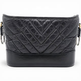 Chanel Aged Calfskin Quilted Small Gabrielle Logo Hobo Black 