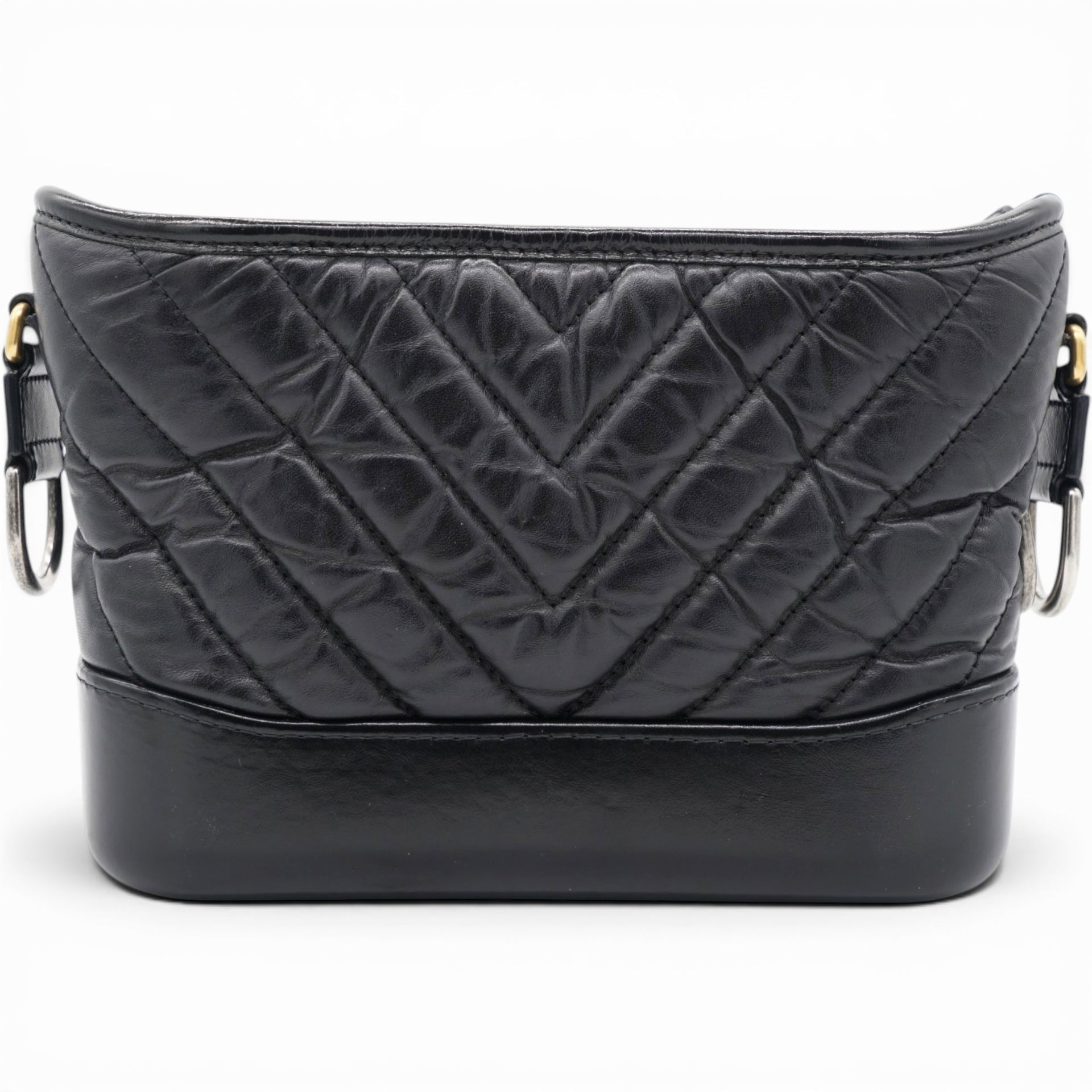 Chanel Aged Calfskin Quilted Small Gabrielle Logo Hobo Black 