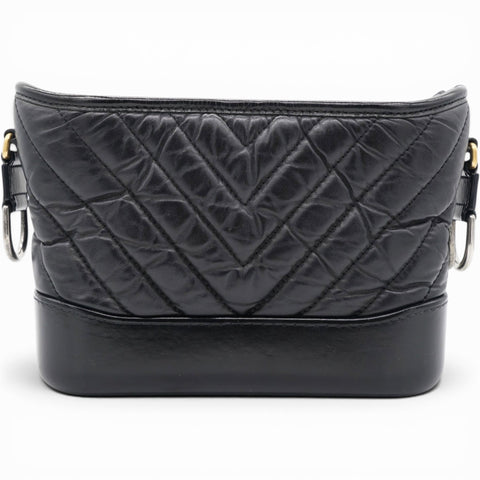 Chanel Aged Calfskin Quilted Small Gabrielle Logo Hobo Black 