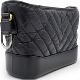 Chanel Aged Calfskin Quilted Small Gabrielle Logo Hobo Black 