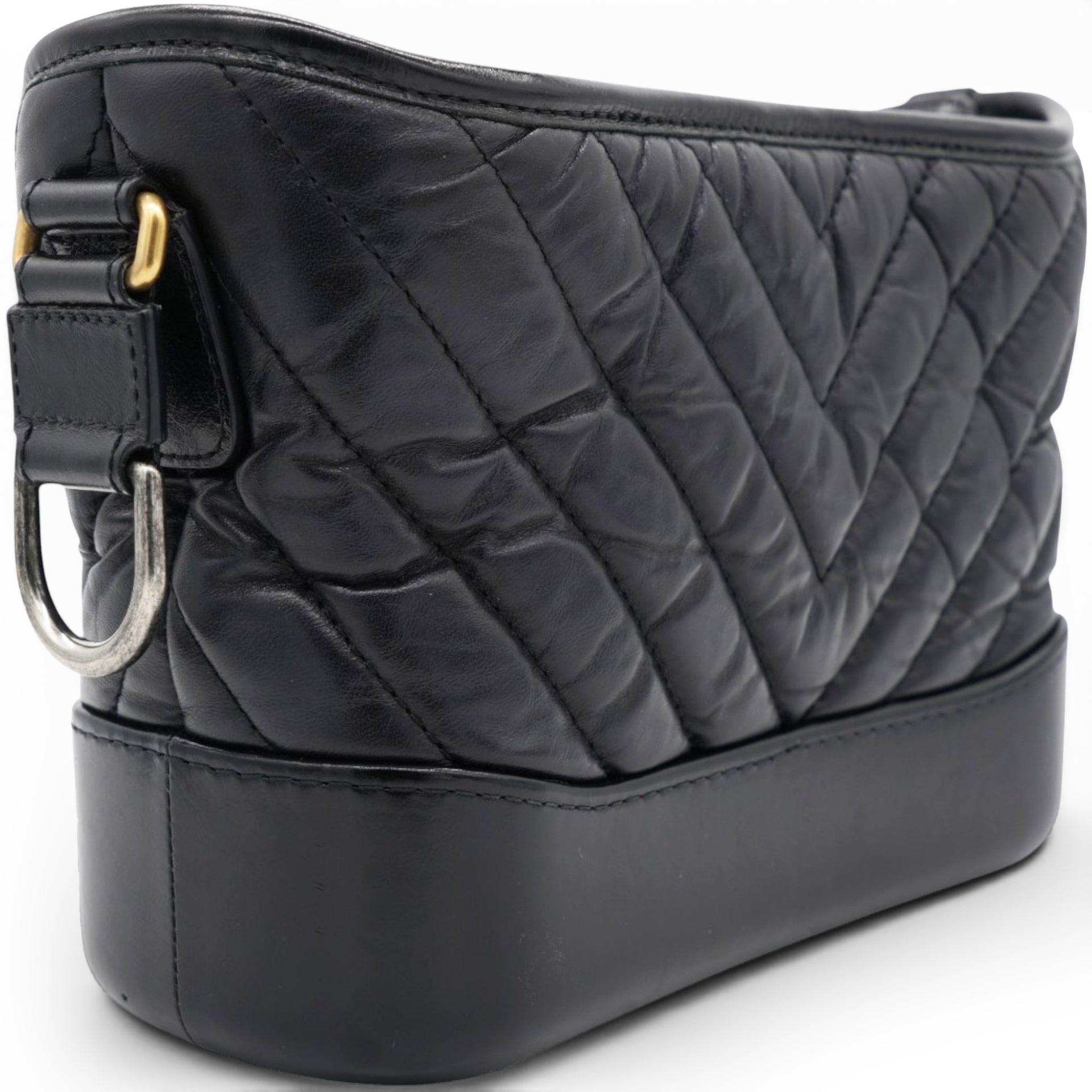Chanel Aged Calfskin Quilted Small Gabrielle Logo Hobo Black 