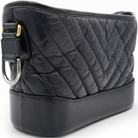 Chanel Aged Calfskin Quilted Small Gabrielle Logo Hobo Black 