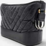 Chanel Aged Calfskin Quilted Small Gabrielle Logo Hobo Black 