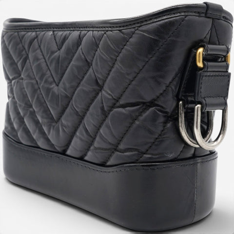 Chanel Aged Calfskin Quilted Small Gabrielle Logo Hobo Black 