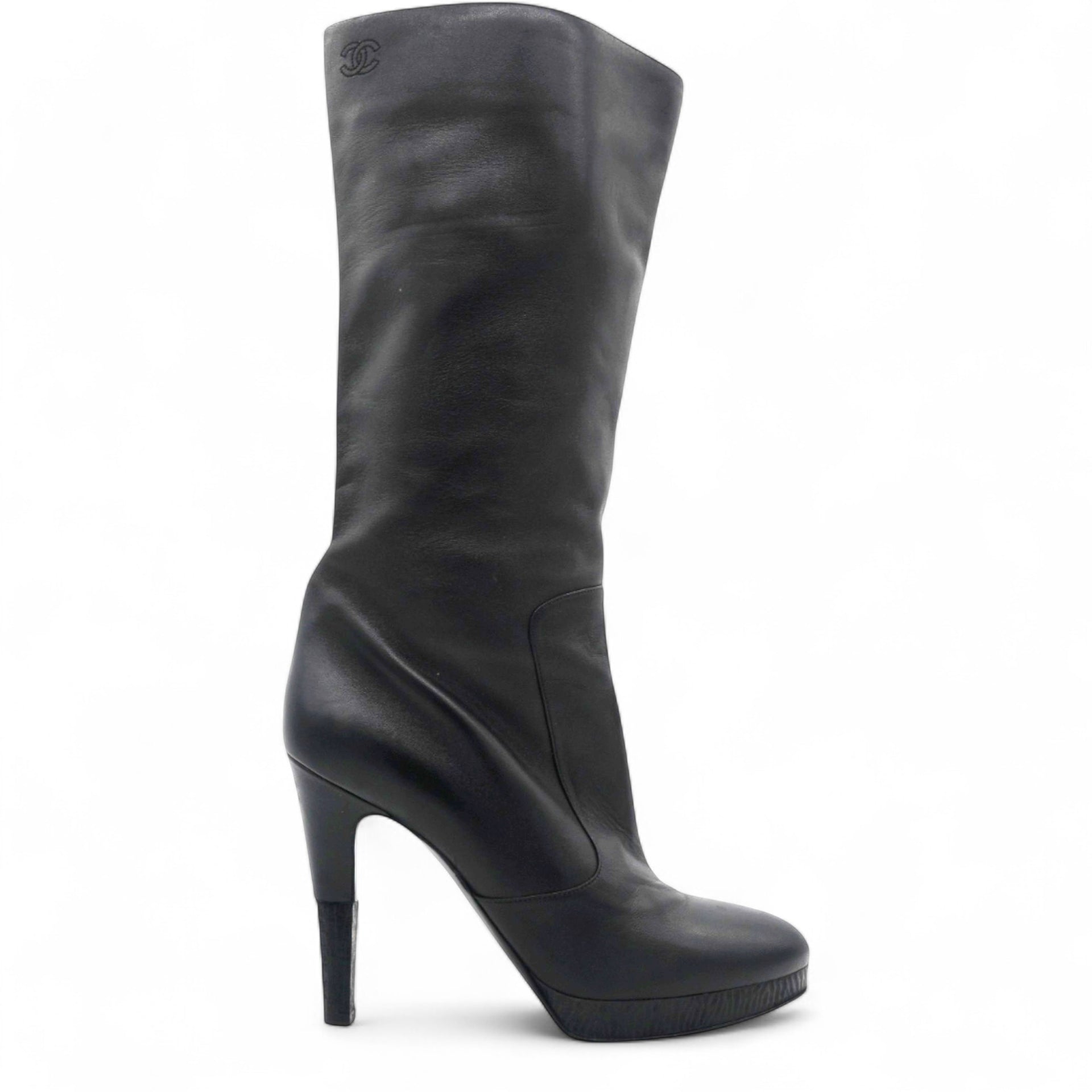 Chanel Black Leather Boots Size40 