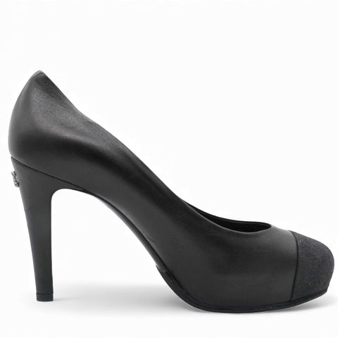 Chanel Black Leather Cap Toe Pumps Size36