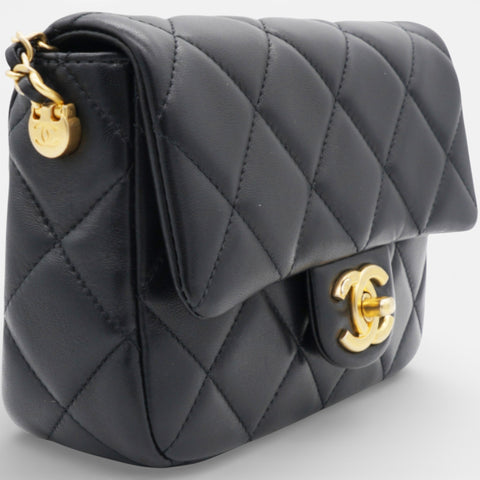 Chanel Black Pearl Chain Mini Flap Bag Gold Hardware