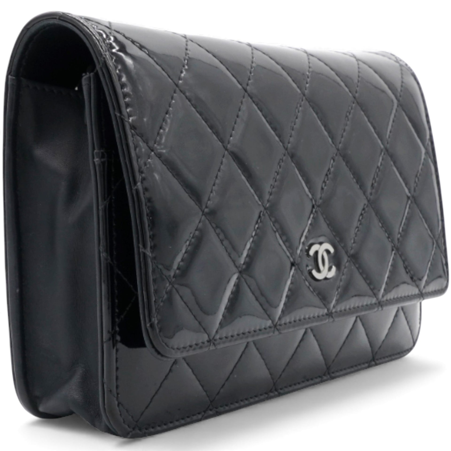 Chanel Black Quilted Patent Leather Classic WOC Clutch Bag