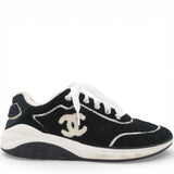 Chanel Black Suede And Tweed CC Low Top Sneakers Size37.5