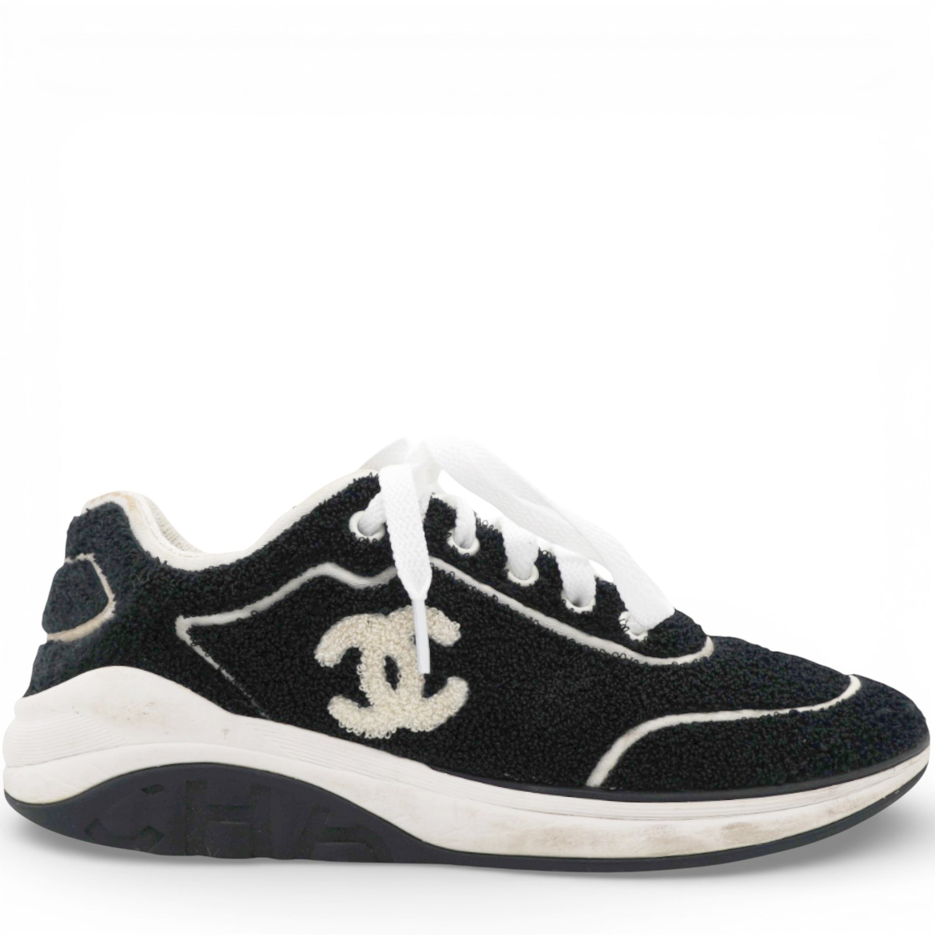 Chanel Black Suede And Tweed CC Low Top Sneakers Size37.5