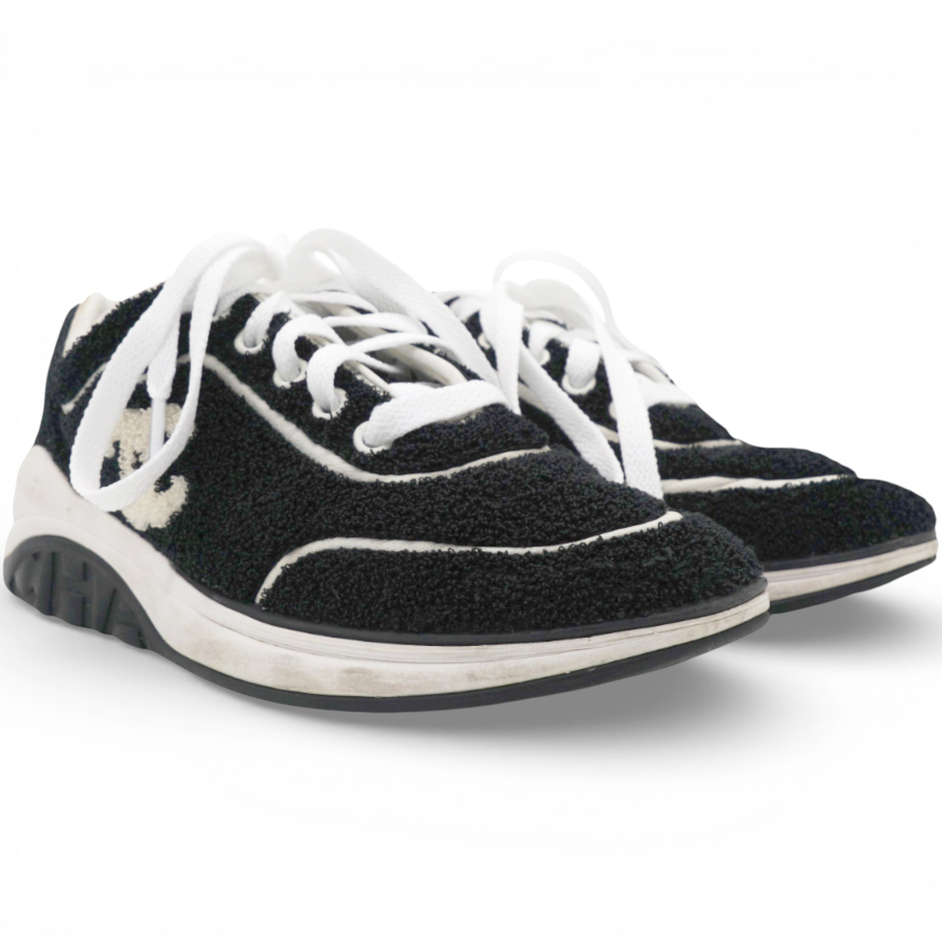 Chanel Black Suede And Tweed CC Low Top Sneakers Size37.5