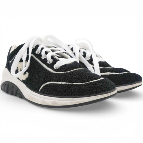Chanel Black Suede And Tweed CC Low Top Sneakers Size37.5