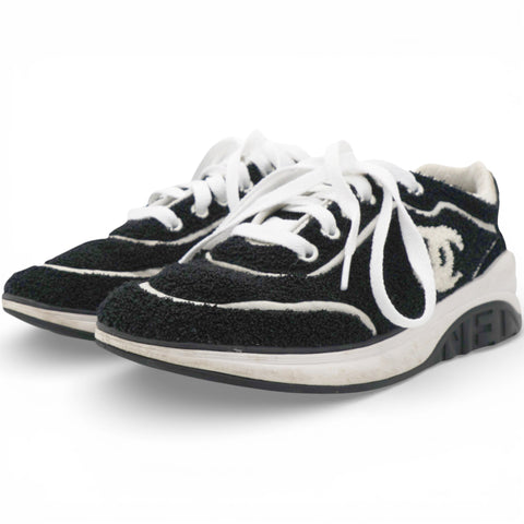 Chanel Black Suede And Tweed CC Low Top Sneakers Size37.5