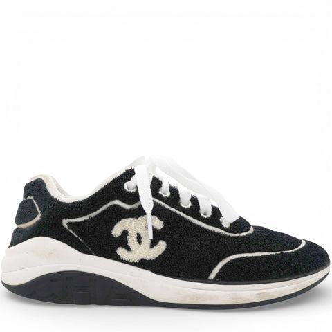 Chanel Black Suede And Tweed CC Low Top Sneakers Size37.5
