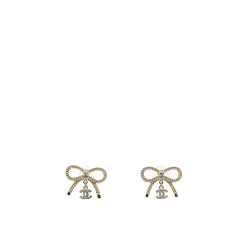 Chanel Bow Earrings With CC Logo Drop 