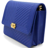 Chanel Boy Clutch With Chain Chervon Lambskin Blue 