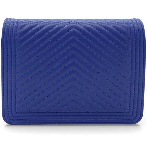 Chanel Boy Clutch With Chain Chervon Lambskin Blue 