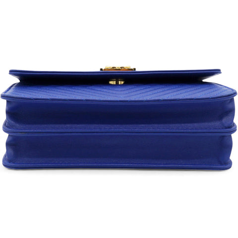 Chanel Boy Clutch With Chain Chervon Lambskin Blue 