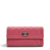 Chanel Boy Long Flap Quilted Wallet Pink 
