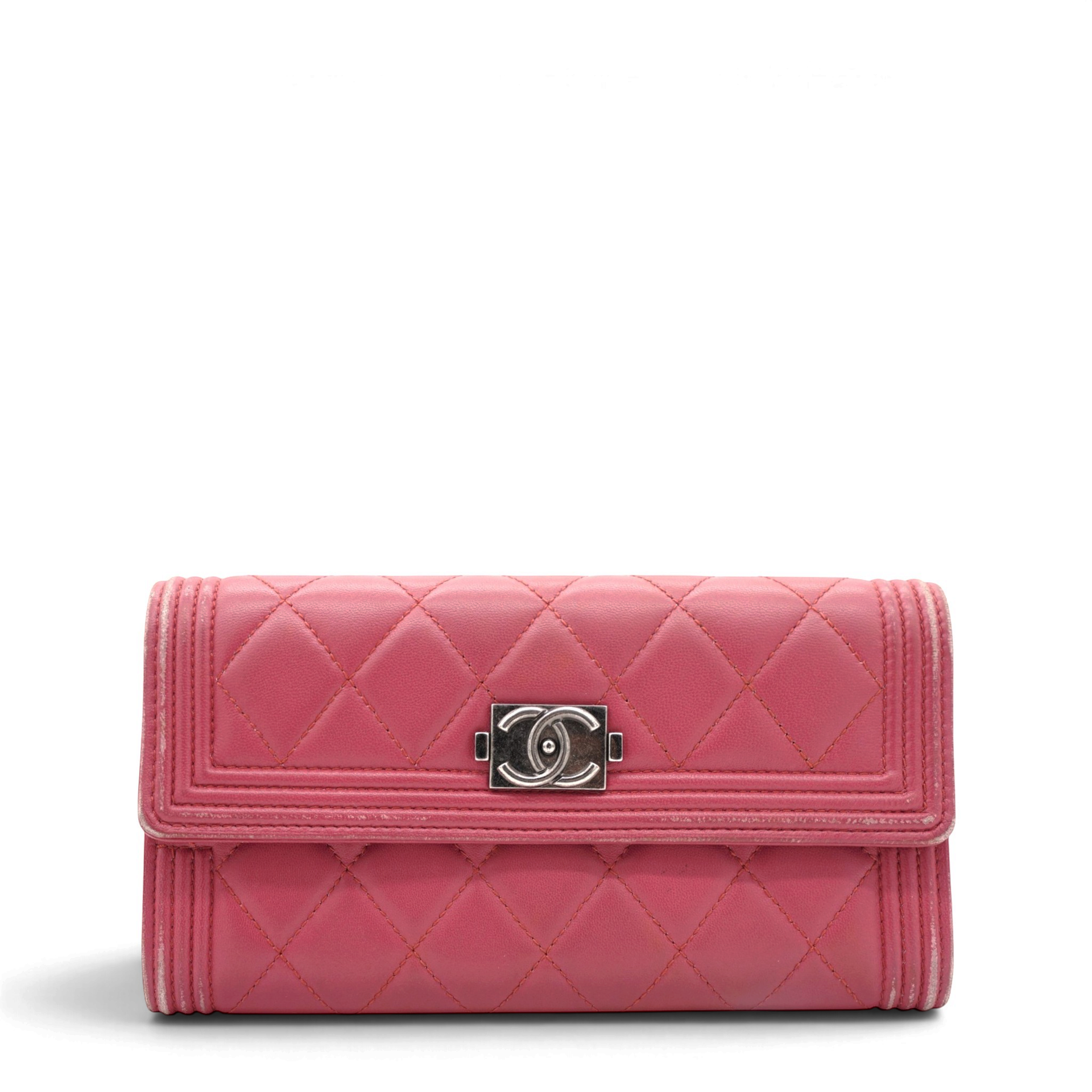 Chanel Boy Long Flap Quilted Wallet Pink 