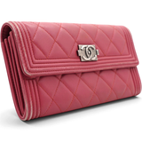 Chanel Boy Long Flap Quilted Wallet Pink 