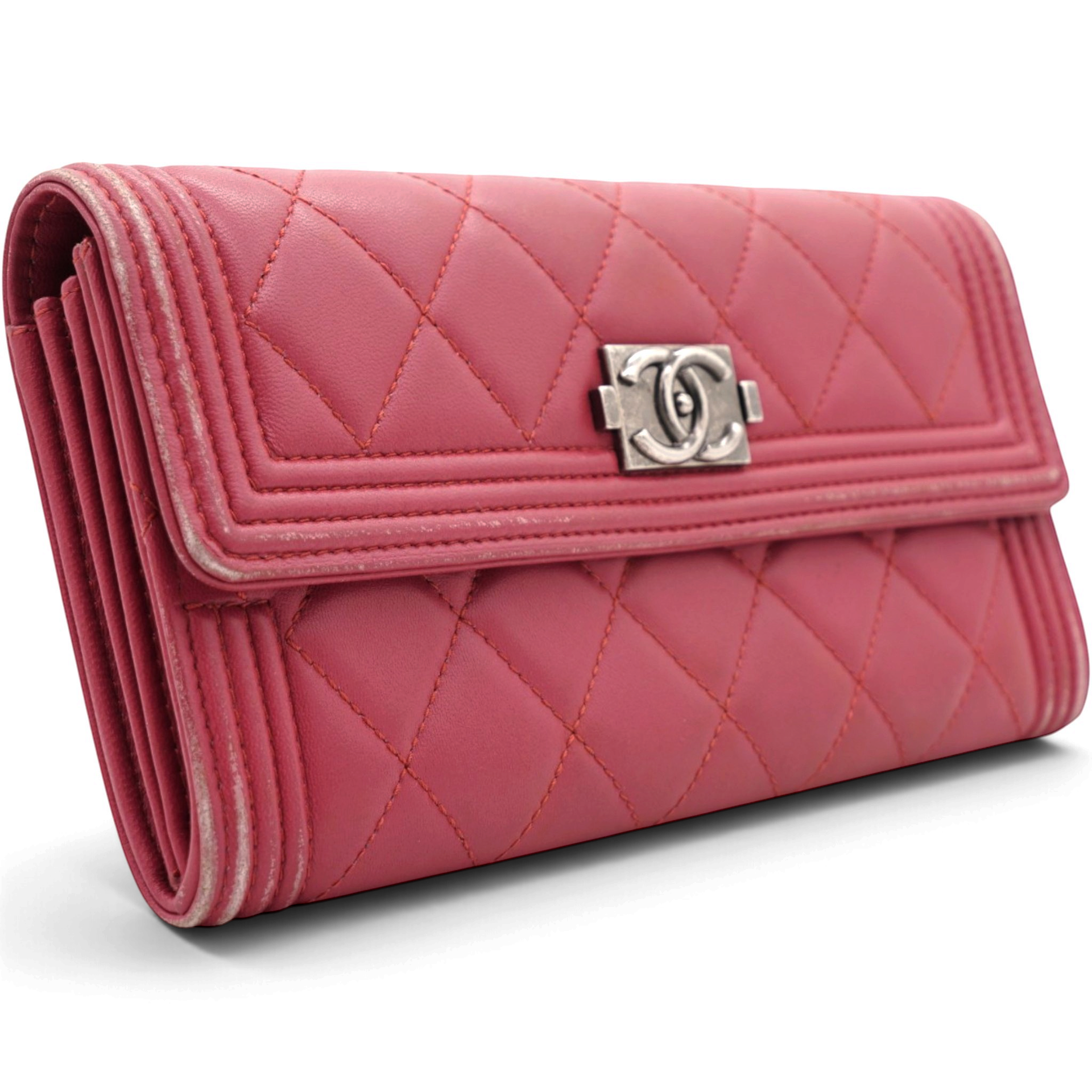 Chanel Boy Long Flap Quilted Wallet Pink 