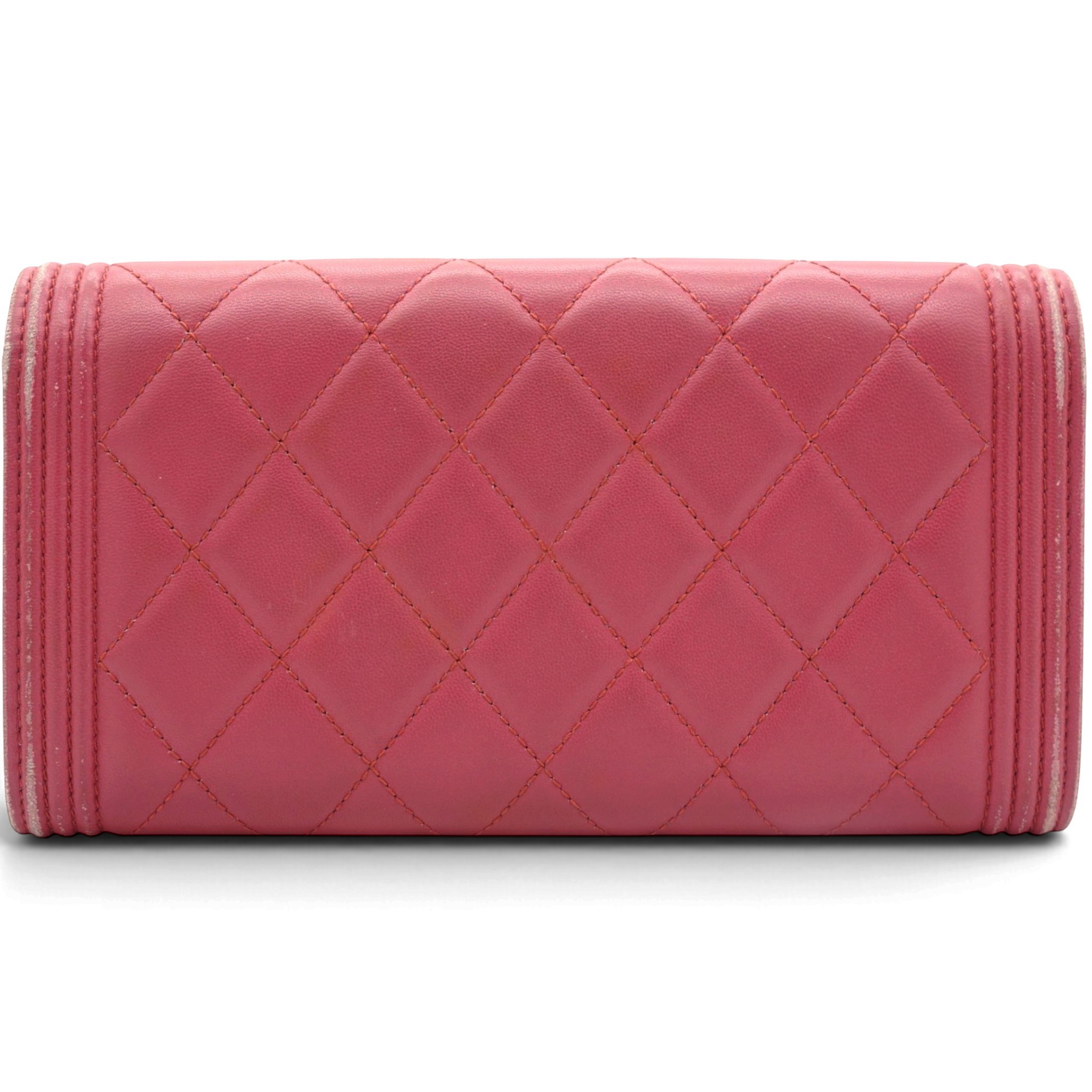 Chanel Boy Long Flap Quilted Wallet Pink 