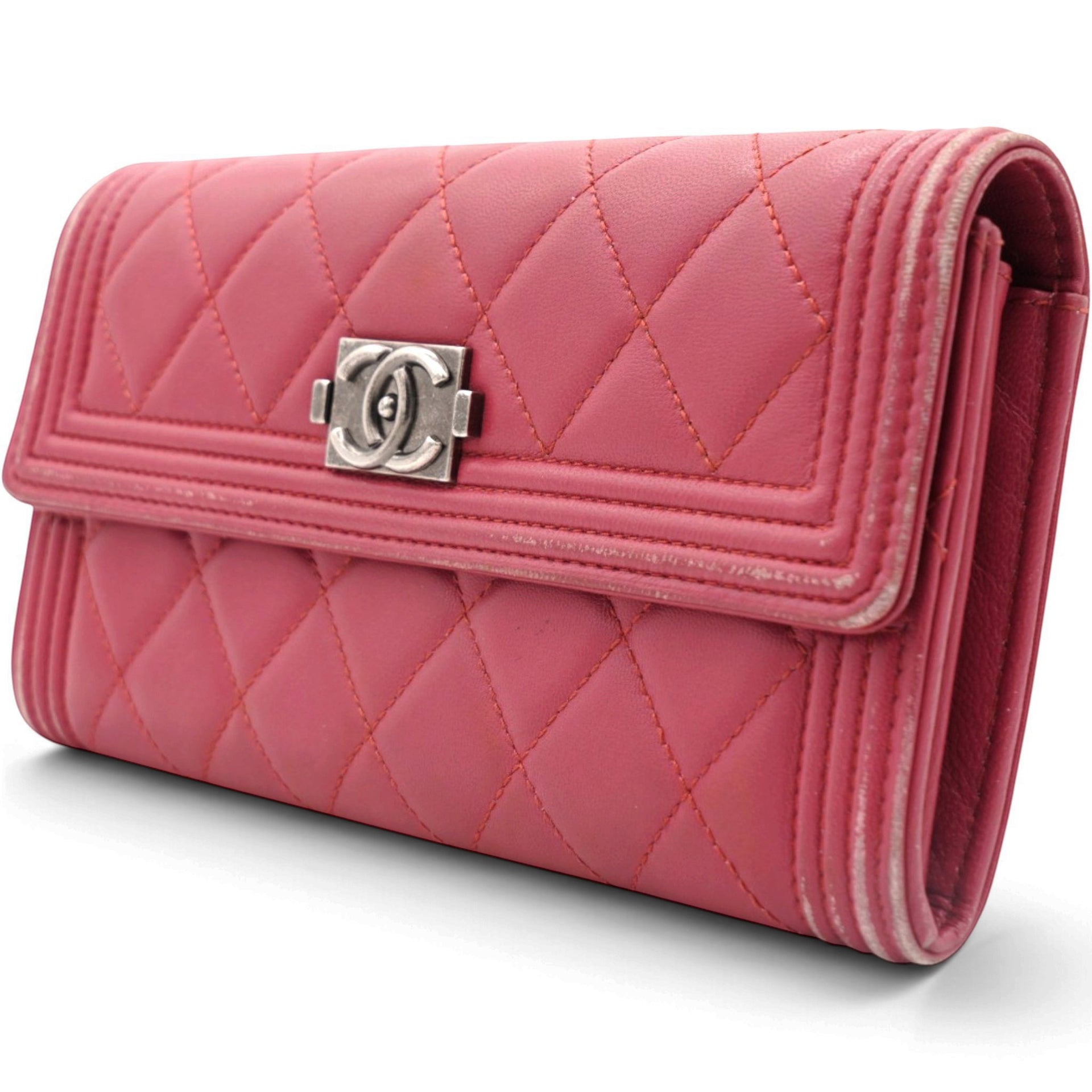 Chanel Boy Long Flap Quilted Wallet Pink 
