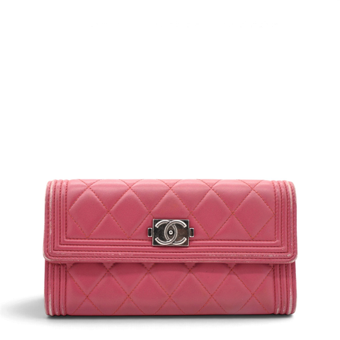 Chanel Boy Long Flap Quilted Wallet Pink 