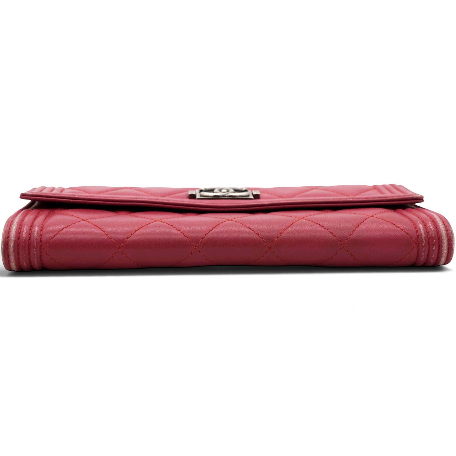 Chanel Boy Long Flap Quilted Wallet Pink 