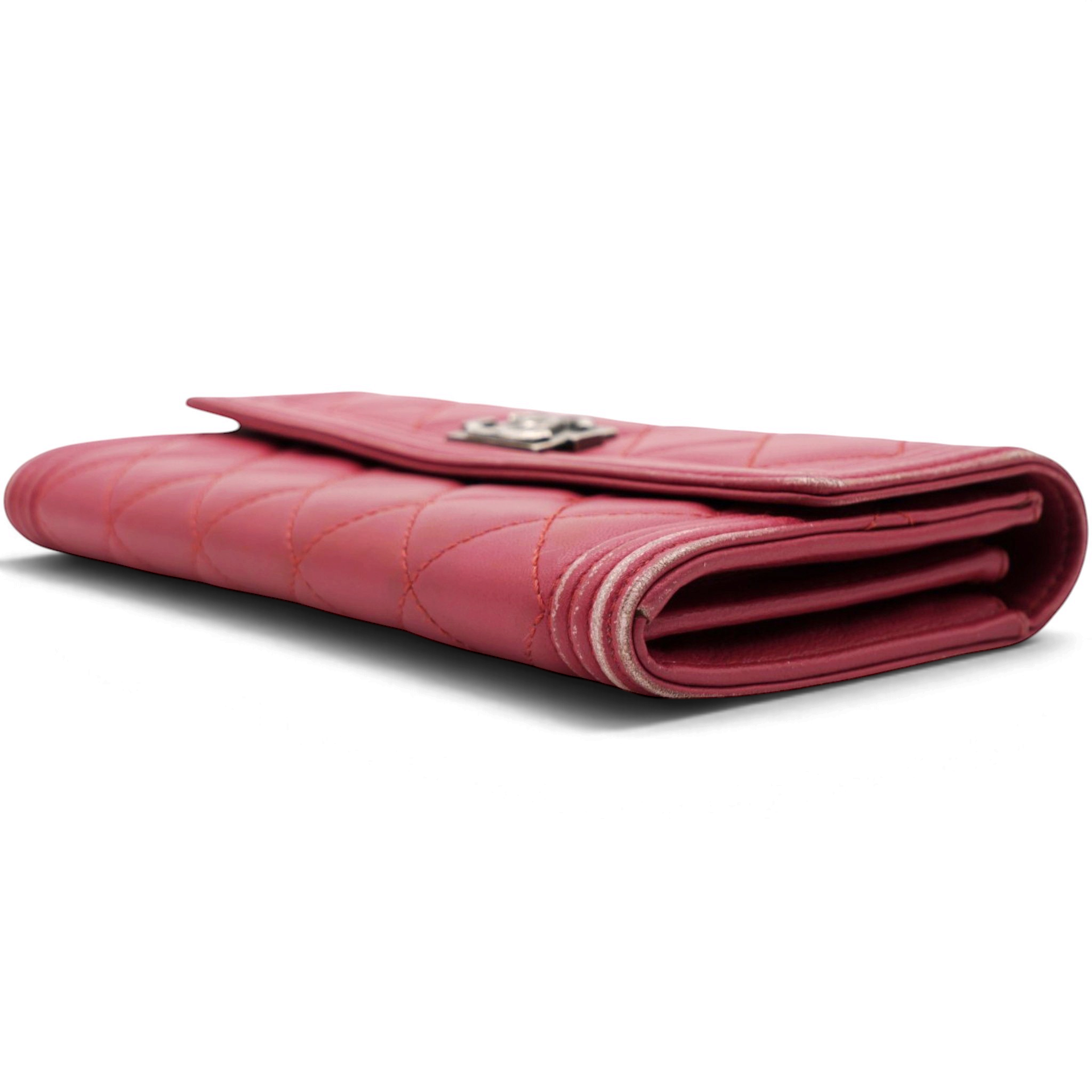 Chanel Boy Long Flap Quilted Wallet Pink 