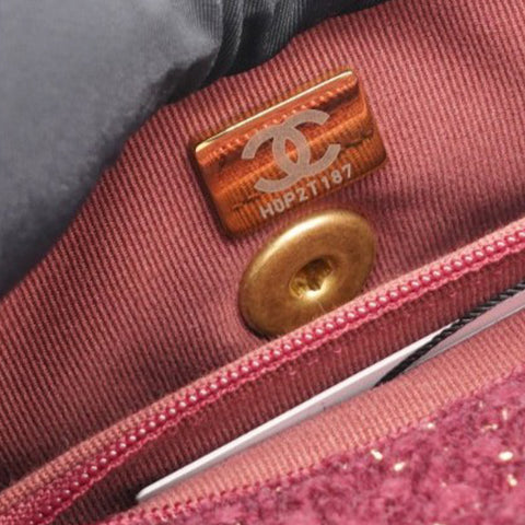 Chanel Burgundy Tweed 22K Shearling Trim Flap Crossbody Bag 