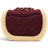 Chanel Burgundy Tweed 22K Shearling Trim Flap Crossbody Bag 