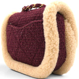 Chanel Burgundy Tweed 22K Shearling Trim Flap Crossbody Bag 