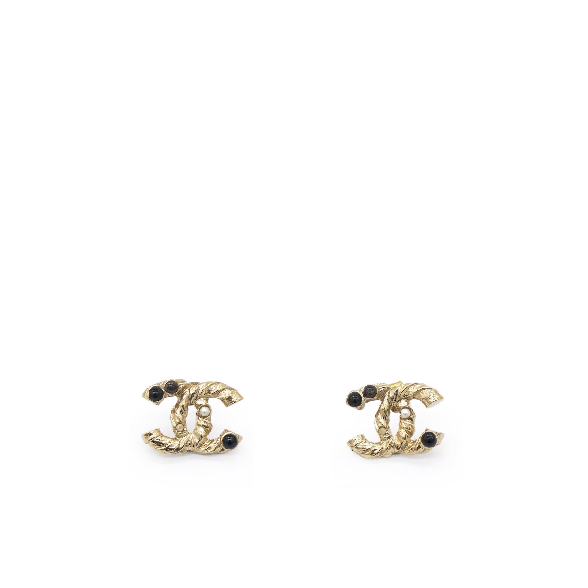 Chanel CC A12A Gold Hardware GHW Pearl Logo Earrings Golden