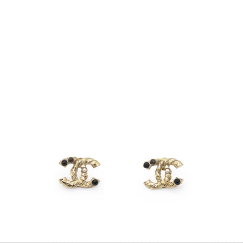 Chanel CC A12A Gold Hardware GHW Pearl Logo Earrings Golden