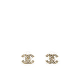 Chanel CC Faux Pearl Gold Tone Stud Earrings 
