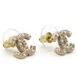 Chanel CC Faux Pearl Gold Tone Stud Earrings 