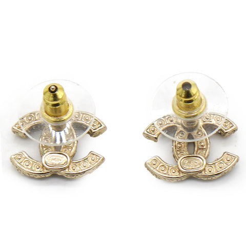 Chanel CC Faux Pearl Gold Tone Stud Earrings 