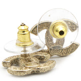 Chanel CC Faux Pearl Gold Tone Stud Earrings 