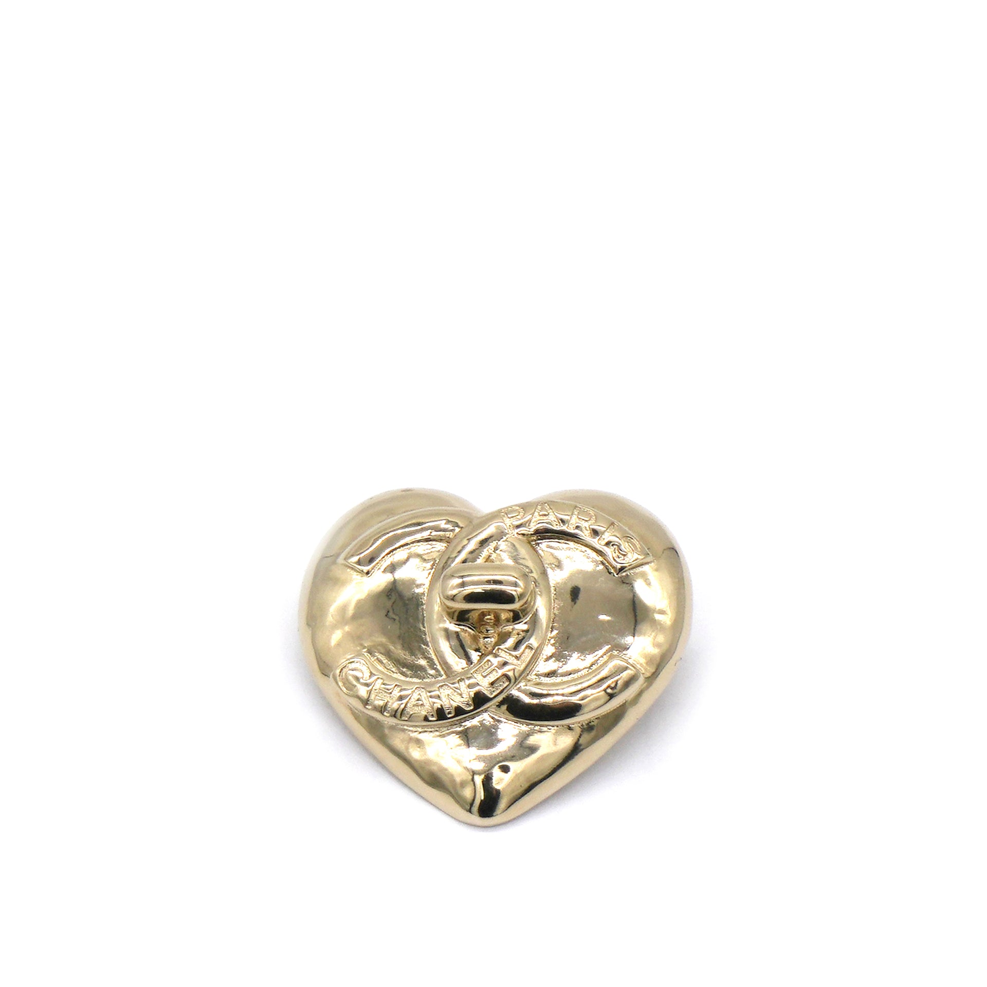 Chanel CC Heart Metal Gold Brooch