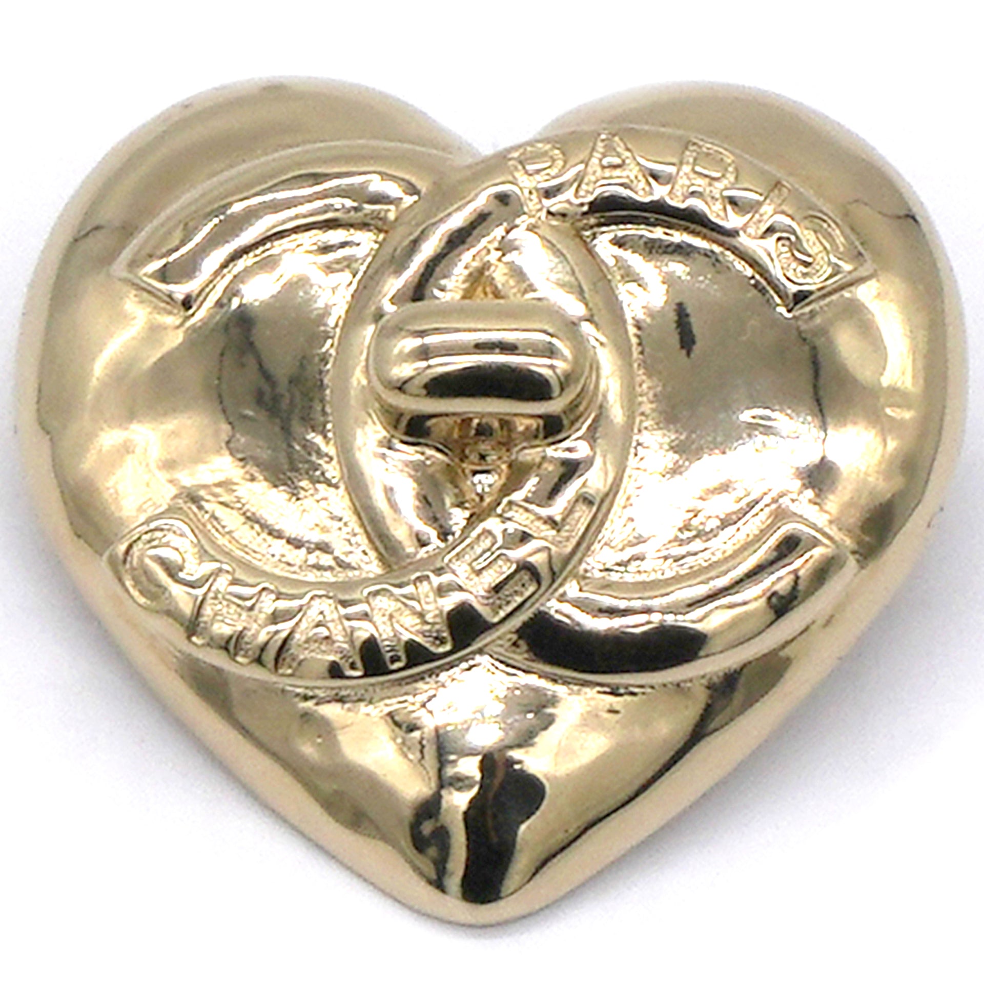 Chanel CC Heart Metal Gold Brooch