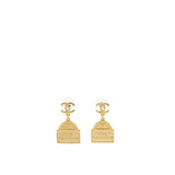 Chanel CC Logo Rue Cambon Drop Earrings Gold Tone
