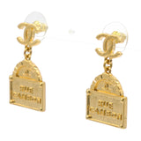 Chanel CC Logo Rue Cambon Drop Earrings Gold Tone