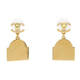 Chanel CC Logo Rue Cambon Drop Earrings Gold Tone