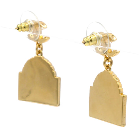 Chanel CC Logo Rue Cambon Drop Earrings Gold Tone