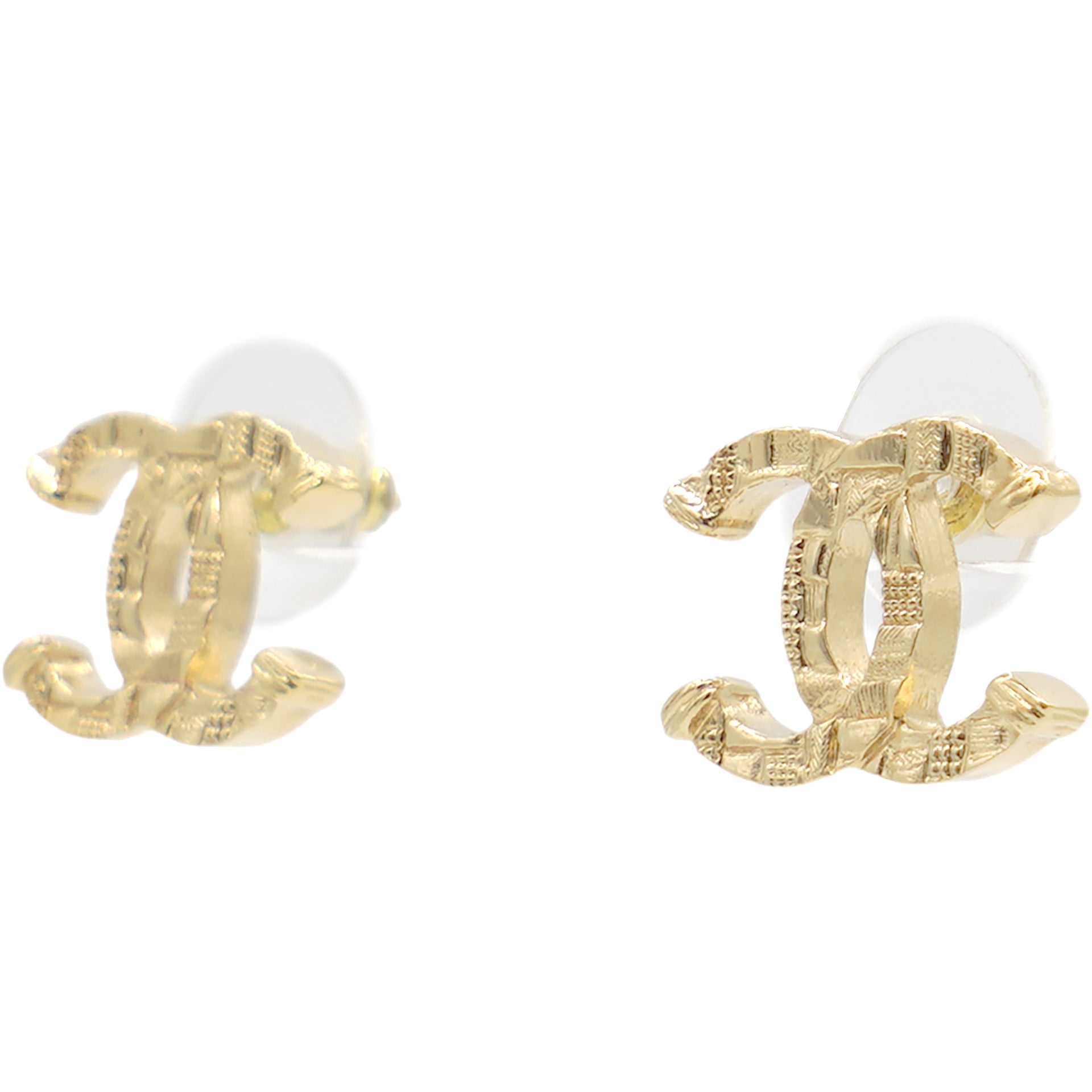Chanel CC Quilted Gold Tone Clip On Stud Earrings 