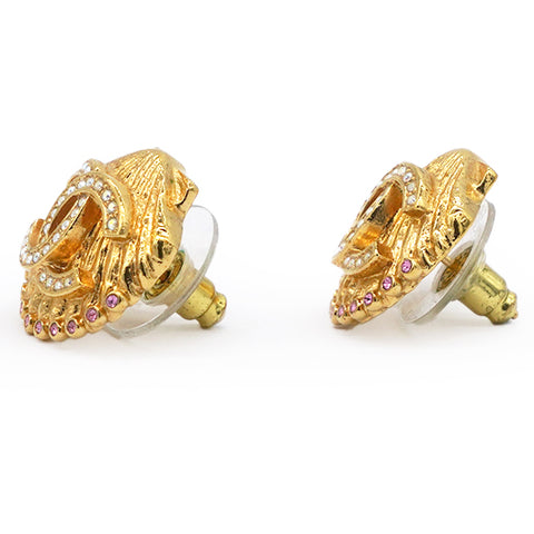 Chanel COCO Mark Shell Design Earrings Golden Metallic 