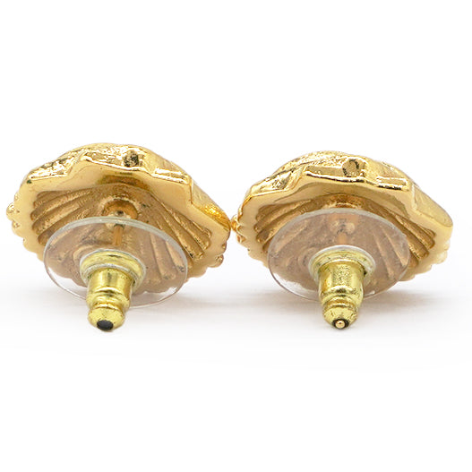 Chanel COCO Mark Shell Design Earrings Golden Metallic 