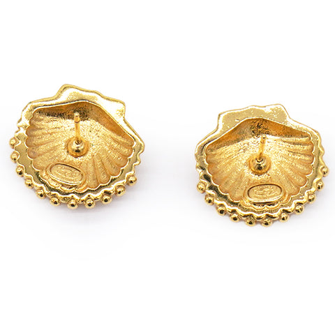 Chanel COCO Mark Shell Design Earrings Golden Metallic 